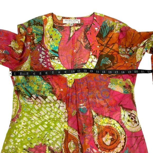 Trina Turk Sz 10 Medium Multicolor 3/4 Sleeve Mini Dress Cover-Up Lightweight* - Picture 12 of 14